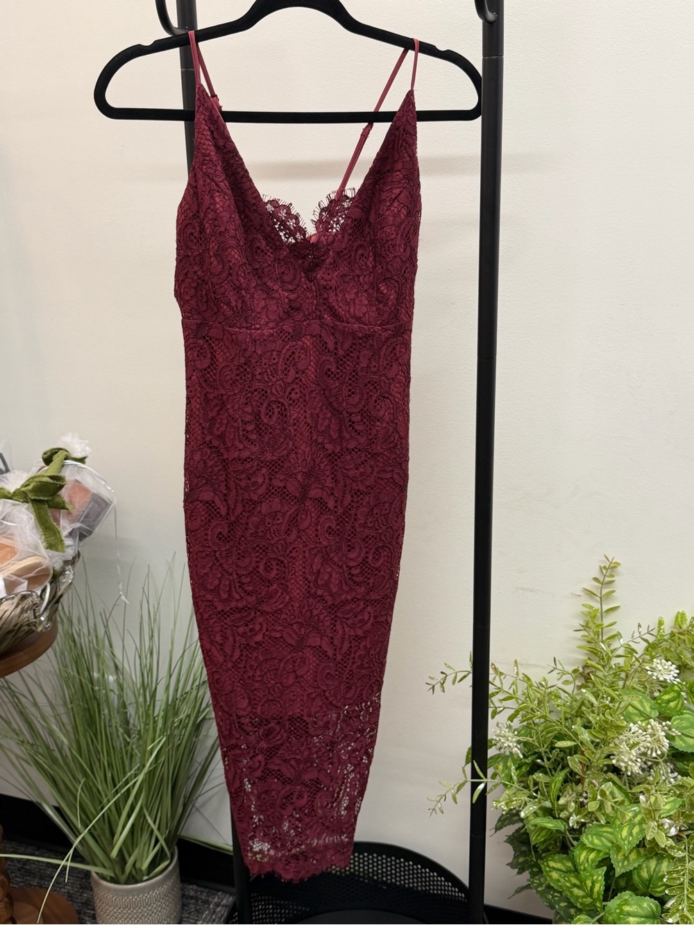 Bardot Burgundy Lace Midi Slip Dress